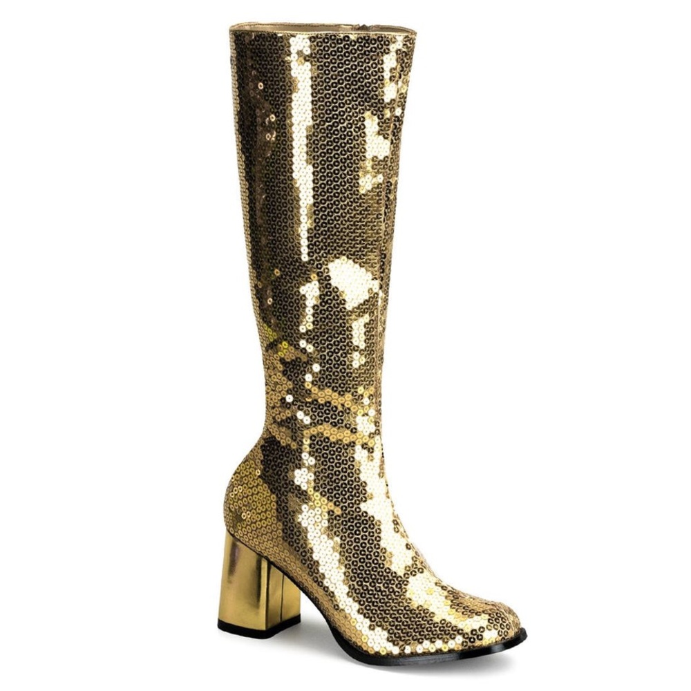 Bordello Spectacul-300SQ Gold Sequined Go-Go Boots sz: 7